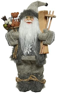 Kaemingk Weihnachtsmann Figur 30cm mit Geschenk und Ski Weihnachtsmann-Anzug Puppe - Grau