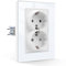 CNBINGO Enchufe doble de cristal empotrado, 2 enchufes, empotrado, doble enchufe de pared con abrazadera de enchufe, color blanco
