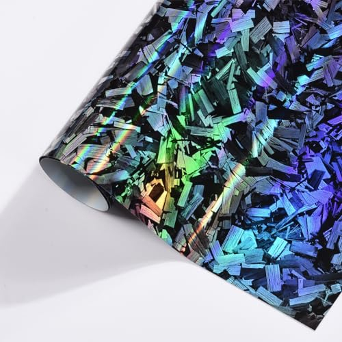 Blueshyhall Autofolie Muster, Auto Folie Forged Carbon Schwarz und Silber Reflektierend mit Regenbogen Effekt, Car Wrapping Folie mit Selbstklebend luftkanälen, Tuning Folie Bunt Innen (75 x 152 cm)