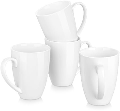 MALACASA Série REGULAR Grandes Tasses en Porcelaine 560 ml pour Thé Café Capuccino Chocolat, 4 Mugs Blanches Service à Café, Passe au Lave-vaisselle