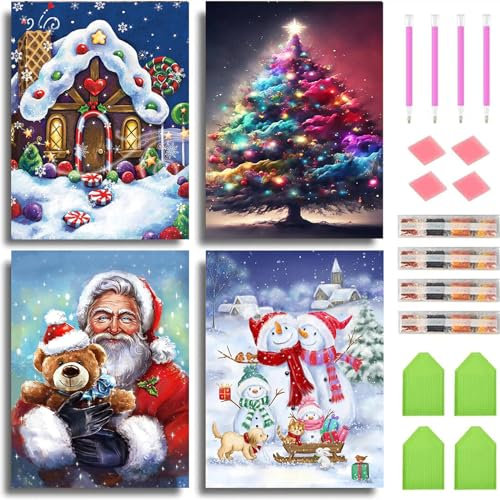 TUNAON Diamond Painting Set, DIY 5D Diamant Gemälde Kits, Malen nach Zahlen MosaikherstellungManuelle Aufkleber Diamantstickerei Wohnzimmer Dekorative Gemälde (Weihnachts-Set)