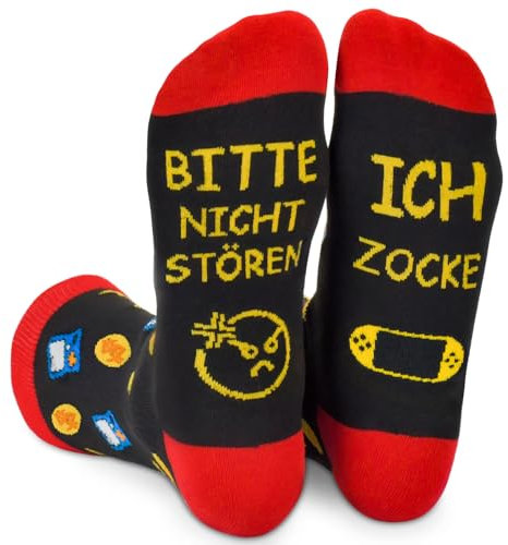 Trustnice Lustige Gaming Socken Gamer Geschenk Mit Spruch Bitte Nicht Stören Ich Zocke Zocken Socken Lustig Neuheit Geburtstag Geschenke Für Zocker Männer Herren Jungs Damen Spieler (Baumwolle, Rot)