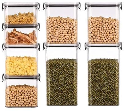 OCEANO 8 PZ Contenitori ermetici conservazione degli alimenti apertura larga dispensa cucina impilabili trasparenti ermetici organizzazione stoccaggio salvaspazio cereali pasta farina cibo per animali