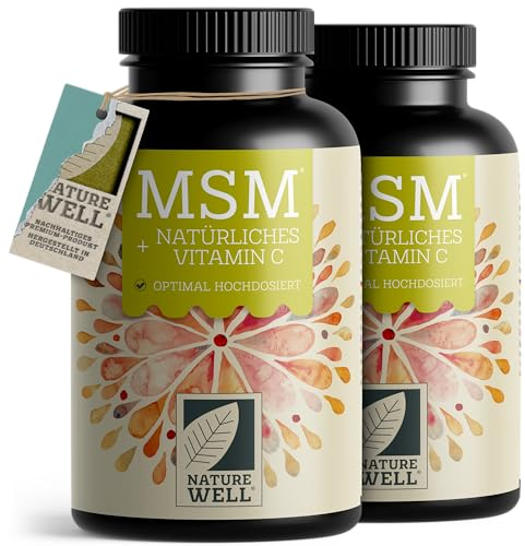MSM 2000mg pro Tag + natürliches Vitamin C - 2x365 MSM Tabletten mit Methylsulfonylmethan - kompakteres MSM Pulver als bei MSM Kapseln - hochdosiert mit 1000 mg pro MSM Tab - vegan