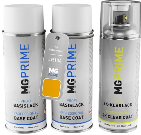 MG PRIME Autolack Spraydosen für Volkswagen VW LR104 Goldgelb + 2K-Klarlack