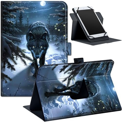 Universal 7 8 Inch Tablet Case, Tablet Case for TCL Tab 8 LE/TCL TAB 8 Plus/TCL Tab 8 WiFi/Fire HD 8 2024, Multi-Angle Viewing PU Leather Stand Case for All 7.0-8.5 Inch Tablet, Wolf Walking