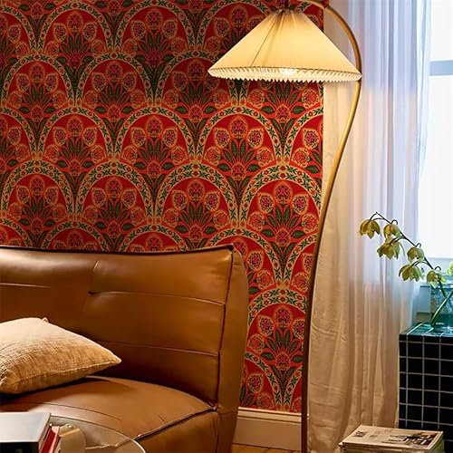 Red Mandala Peel and Stick Wallpaper: Self Adhesive for Living Room, Waterproof Vinyl Wall Paper, Art Deco Thicken Sticky Back Plastic Removable 38X250CM