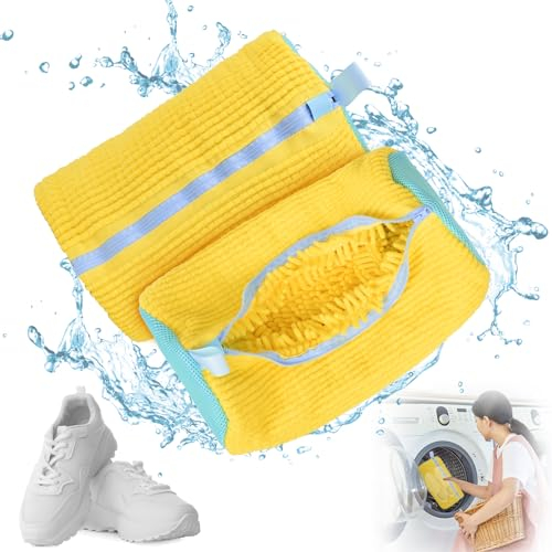 2Pcs Sacchetti per Scarpe Lavanderia, Sacchetti per Lavare Scarpe in Lavatrice, Riutilizzabile Rete per Scarpe Lavatrice,Borsa per il Lavaggio delle Scarpe,Protegge Le Scarpe dai Danni (giallo)