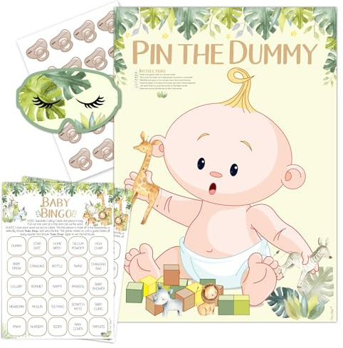 Pink Bee Parties Safari-Themen-Doppelpack mit Bingo und Pin The Dummy, Babyparty-Spiele für 20 Spieler