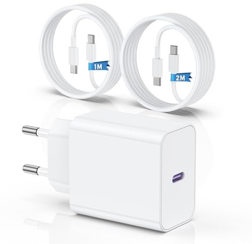 QZIIW Caricatore per iPhone 15/16, 20W caricabatteria rapido con 1M+2M cavo per iPhone 15 16/ Pro Max/Plus/iPad Pro/Air/Mini, originale USB C iPhone carica batteria con cavo di tipo C cavetto ricarica