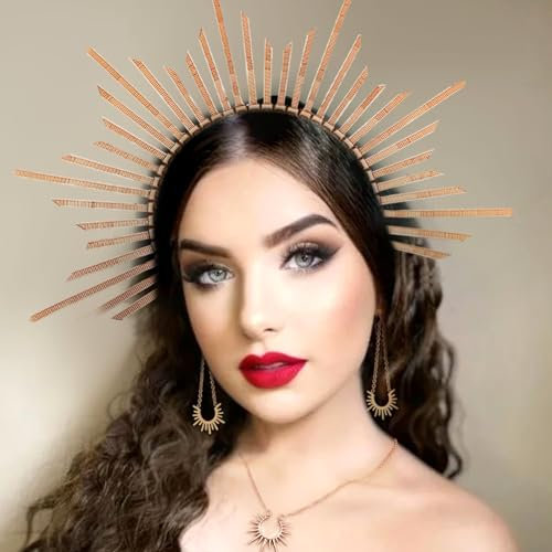 JeVenis 4 PCS Gold Halo Krone Barock Stirnband Sonnengöttin Tiara Crown Sunburst Stirnband Hochzeit Festival Kopfbedeckung