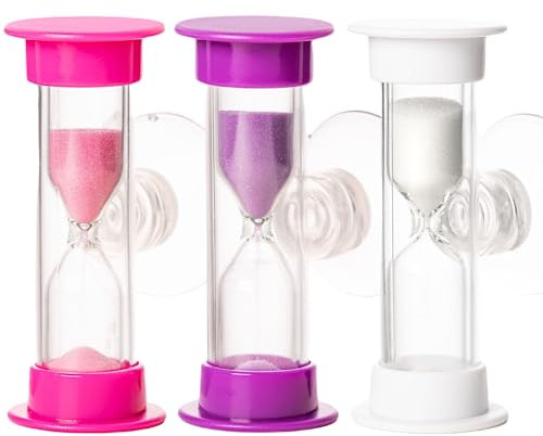 Lot de 3 sabliers dentaires de 2 minutes avec ventouse pour enfants Compte à rebours pour des dents saines (rose, violet et blanc)