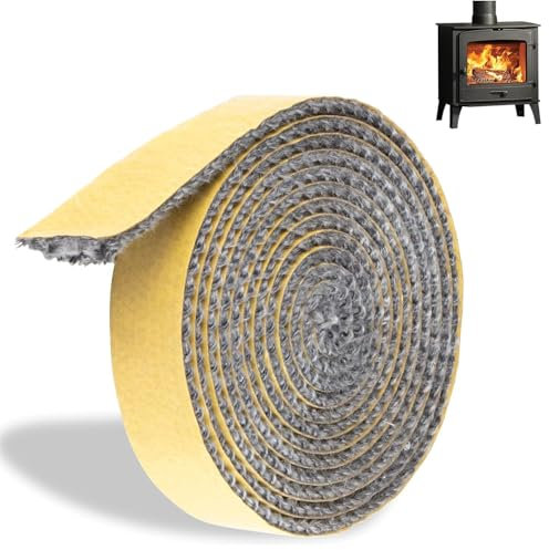 SIGANDG Kamin Dichtband, Dichtungsband Selbstklebend, Selbstklebend Dichtung für Kaminofen, Ofenrohr, Kamintür, Schornsteinverlängerung, Smoker, Hitzebeständiger Ofendichtschnur (3mm x 10mm x 2m)