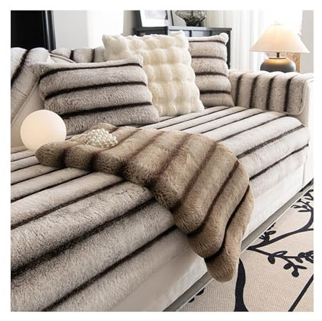 Tauzveok Lang Sofa Schoner, Sofabezug Kaninchensamt,Verdickt Plüsch Sofa überzug 3 Sitzer, Eckcouch Antirutsch Decke, für Sofaüberwurfe Sofaschoner rutschfest,Beige,90 * 160cm