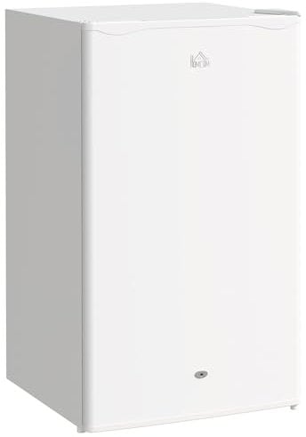HOMCOM 91 Litre Freestanding Under Counter Fridge Freezer with Lock, Small Fridge with Chiller Box, Adjustable Thermostat, 47.5cm Wide, White