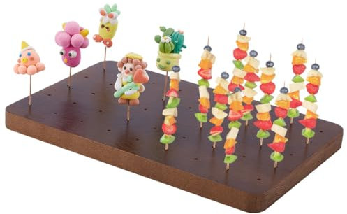 PH PandaHall Wooden Skewer Display Holder 45 Holes Food Fruit Kabobs Skewers Stand Board Catering Supplies Clay Figurines Display Trays for Appetizers Cocktail Parties Picnic, 17.8x27.6x1.8cm, Brown