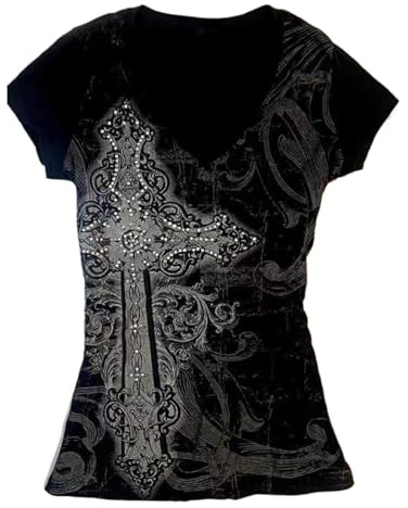 Grunge Shirts Emo Clothes Teen Girls Vintage Graphic T Shirt Y2k 21st Century Gothic Top Women Mysbling Short Sleeve Streetwear