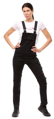 strongAnt Latzhose Damen Strong Cotton Stretch mit Kniepolstertaschen Latzhose für Handwerk und Bau – Schwarz, Gr. 48