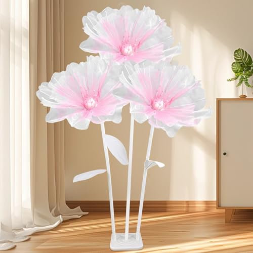 Hemore Fiori giganti per decorazioni, fiori di garza di grandi dimensioni con 3 e base, decorazione di ricevimento di nozze di seta artificiale fai -da -te per matrimonio, sfondo, fotografia (rosa)
