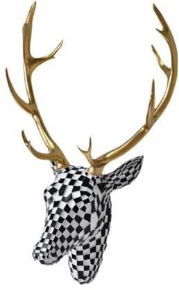 Dualoai Deer Head Wall Mount Ornament for Home, Resin Sculpture for Living Room And Office Animal Heads for Wall Art Hanging Sculptures Waterproof Wall Decor Ornament, Black White