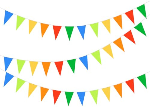 Wimpelkette Outdoor,3 Stück 36 Flaggen Wimpel Girlande,4.3m Mehrfarbig Dreieck Flaggen,Einschulung Deko Wetterfest Regenbogen Girlande Banner,für Geburtstag Party Hochzeit Dekoration Indoor Outdoor