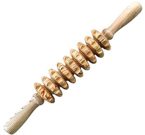 Holzmassagegerät Bauchmassagegerät mit Neun Rollen | Manuelles Multifunktionsgerät, Ganzkörperanwendung im Alltag, Angenehme Haptik, 1 Stück