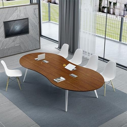 Konferenztisch aus Holz, Bootsform, runder Besprechungstisch für 4–6 Personen, Büro-Konferenzraummöbel, braune Oberfläche (400 x 120 x 75 cm)