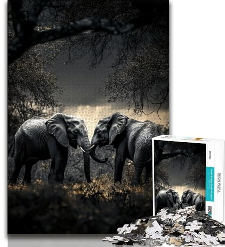 Teenager-Puzzles schwarz-weiße Elefanten-Puzzles 1000 Teile für Erwachsene Denksportspiel Wanddekoration einzigartige Geburtstags (26x38cm)