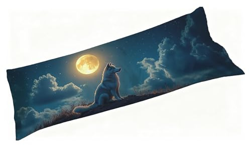 Seitenschläferkissen Bezug 40 x 120 Samt, Kissenbezug Blau mit Mikrofaser Reißverschluss, Wolf Kopfkissenbezug XXL, Weich & Pflegeleicht & Hautfreundlich, für Seitenschläfer und Rückenschläfer S3-549