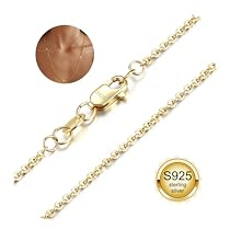 Adramata Halskette Damen Silber 925 Ohne Anhänger 1.2MM Lange O-Kette Halskette 14K Vergoldet/Silber Choker Kette für Damen Herren Wasserfest Silberkette Goldkette 41/51/56/61/66CM