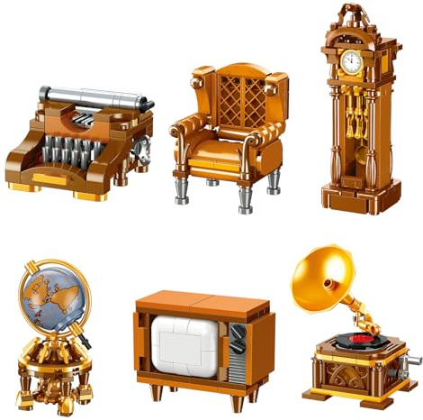 MEIEST 6 Packungen Jahrgang Möbel Bausteine Set,Niedliche viktorianische Stil Sammlung Partikel Konstruktion Bausteine,Kreatives Geschenk Home Office Retro Dekor