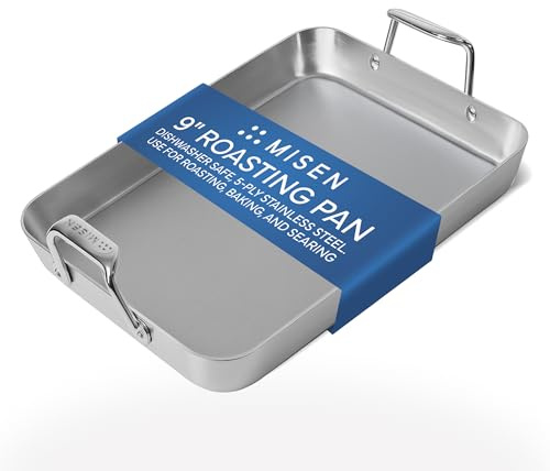 Misen Stainless Steel Roasting Pan with Handles - Versatile 5-Ply Design, Easy Grip Handles, Multi-Functional Cooking, Ideal for Baking, Searing, & Roasting, Superior Heat Conduction, Premium - 9