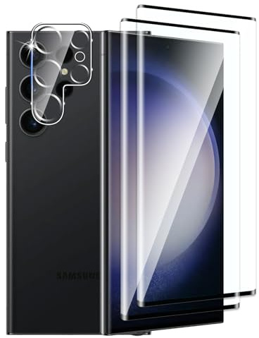DXULWLM 2+1 Piezas Cristal Templado para Samsung Galaxy S23 Ultra,con protector de Lente de cámara,HD transparente,3D Cobertura Completa,Dureza 9H,Sin Burbujas,Anti-Arañazo Protector de Pantalla