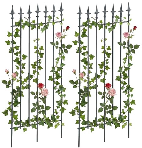 CLP Rankgitter 2er Set Metall 100x50 cm Elisa, Kletterhilfen stabil für Rosen und Efeu, Pflanzgitter im Jugendstil, Rankhilfen für Garten | Farbe anthrazit