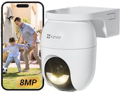 EZVIZ 4K Wireless Outdoor Security Camera, Solar Powered, CB8 Lite 4K | 360°Pan-Tilt,Battery Powered,Color Night Vision,Human Vehicle Detection,No Subscription,Two-Way Talk,Ip65 Waterproof
