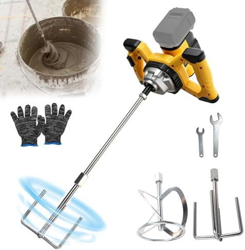 Cordless Concrete Mixer Compatible with Dewalt 20V Battery, Brushless Electric Paddle Mixer 6 Speed with 2 Stirring Rods for Mixing Fodder Mortar Paint Glue Putty, Max 680RPM(No Battery)