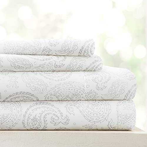 Linen Market 4 Piece King Sheet Set - Breathable, Double-Brushed Patterned Cooling Sheets – Oeko-TEX Certified Ultra Soft & Wrinkle-Free 16 Deep-Pocket King Sheets - Easy Care Coarse Paisley Gray