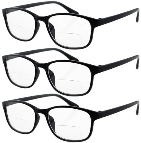 Lasree 3 PRS +2.00 Classic Style Bifocals Reading Glasses Mens Womens Spectacles Frames Readers Office Home Eyeglasses