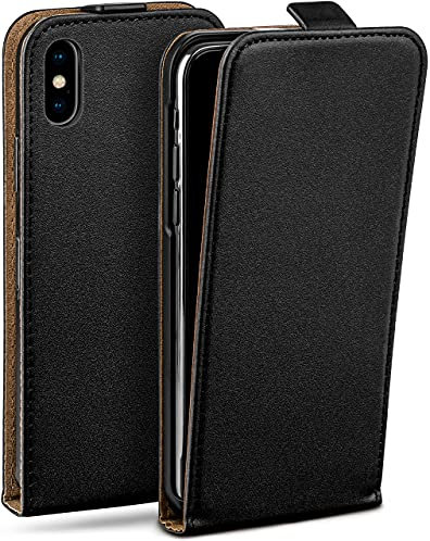 moex Flip Case für iPhone X/iPhone XS Hülle klappbar mit 360 Grad Schutz, Handyhülle mit Displayschutz, PU Leder Handytasche Lederhülle, Flip Case Cover Klapphülle, Schwarz