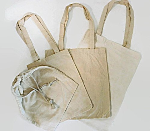 Thometzki Baumwolltasche in verschieden 3 Größen im Set mit Aufbewahrungsbeutel (S, 5 x)