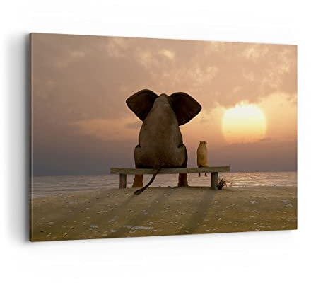 Wandbilder Dekoration Wohnzimmer Elefant Ufer Meer Bilder auf Leinwand 120x80cm Leinwandbild Schlafzimmer Küche Deko Wand Kunstdruck Art Groß XXL Wanddeko Bild Wall Decor Canvas AA120x80-3555