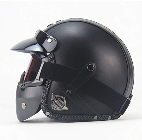 Pu Leather Helmets Motorcycle Chopper Bike Helmet Open Face Vintage Motorcycle Helmet Goggle Mask Full Face Helmet Motorbike