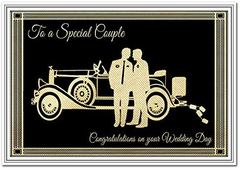 Homosexuelle Hochzeitskarte - Gleicher Sex Hochzeit Glückwunsch - Männliches Paar - Einzigartiges Design - Heiratswünsche - Ausgefallene besondere Andenken - beste Qualität - Vintage Car & Grooms