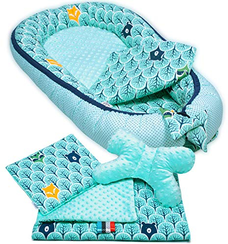 PaLulli 3-TLG Baby Ausstattung-Set Kuschelnest Babynest 95x55cm herausnehmbarer Baby-Matratze, Kuscheldecke Babybett 100% Baumwolle Hypoallergisch Für 0-8 Monate