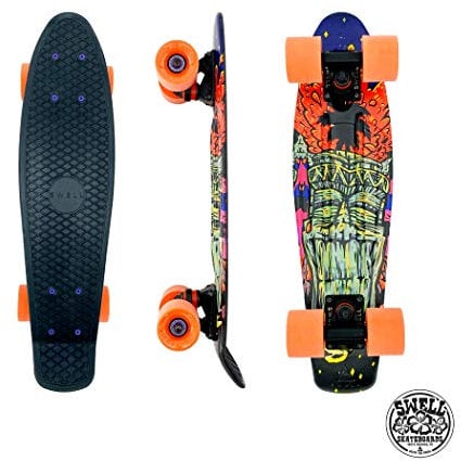 Swell Skateboards Tiki Volcano - 22 Zoll Mini Cruiser für Jugendliche und Erwachsene Rutschfestes Kunststoffdeck mit hochfesten Trucks, großen Rädern leisen Kugellagern Anfänger Profi Skaterboard