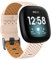Vancle Kompatibel mit Fitbit Versa 3 Armband/Fitbit Sense Armband, Echtes Leder Ersatzband Armbänder Damen Herren für Fitbit Versa 3/Fitbit Sense (L, Rosa)