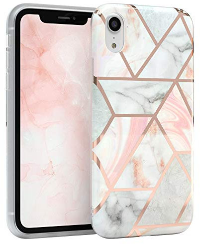 EAZY CASE Handyhülle Silikon mit Kameraschutz kompatibel mit iPhone XR, im Marmor Design, Marmor Motiv Hülle, Ultra dünn, Slimcover, Silikonhülle, Backcover, Rosé-Gold