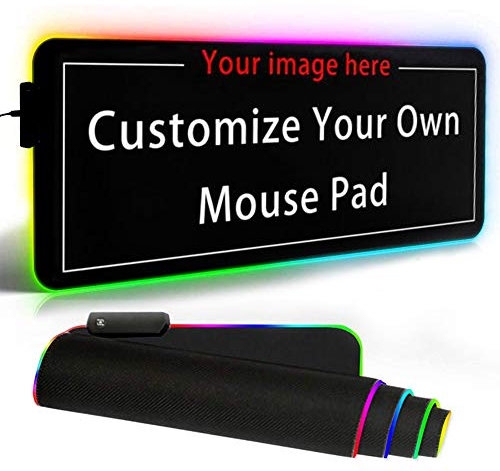 Naispanda Personalisierte RGB Mauspad Gaming Groß Mousepad XL (800x300x4mm) Personalisiert Wasserdicht LED Schreibunterlage mit Rutschfester Gummibasis 12 Beleuchtungs Modi für Tastatur Computer Gamer