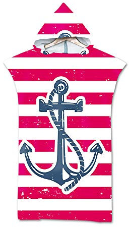 Hearda Schwimmen Surfen Strand Poncho, Saugfähiges Schnelltrocknend Kapuzenhandtuch, Mikrofaser Anker -Muster Kleidung wechseln Bademantel für Herren Damen (Rosa,110x75cm)