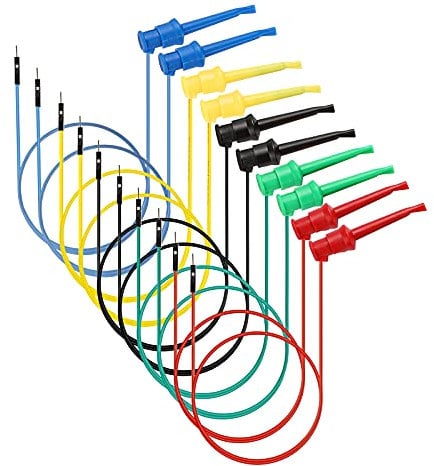 IGNPION 10PCS Breadboard Male Jumper Wires to Mini Test Hook Clips 26AWG Breadboard Jumper Wires Silicone Test Leads for Multimeter Electrical Testing